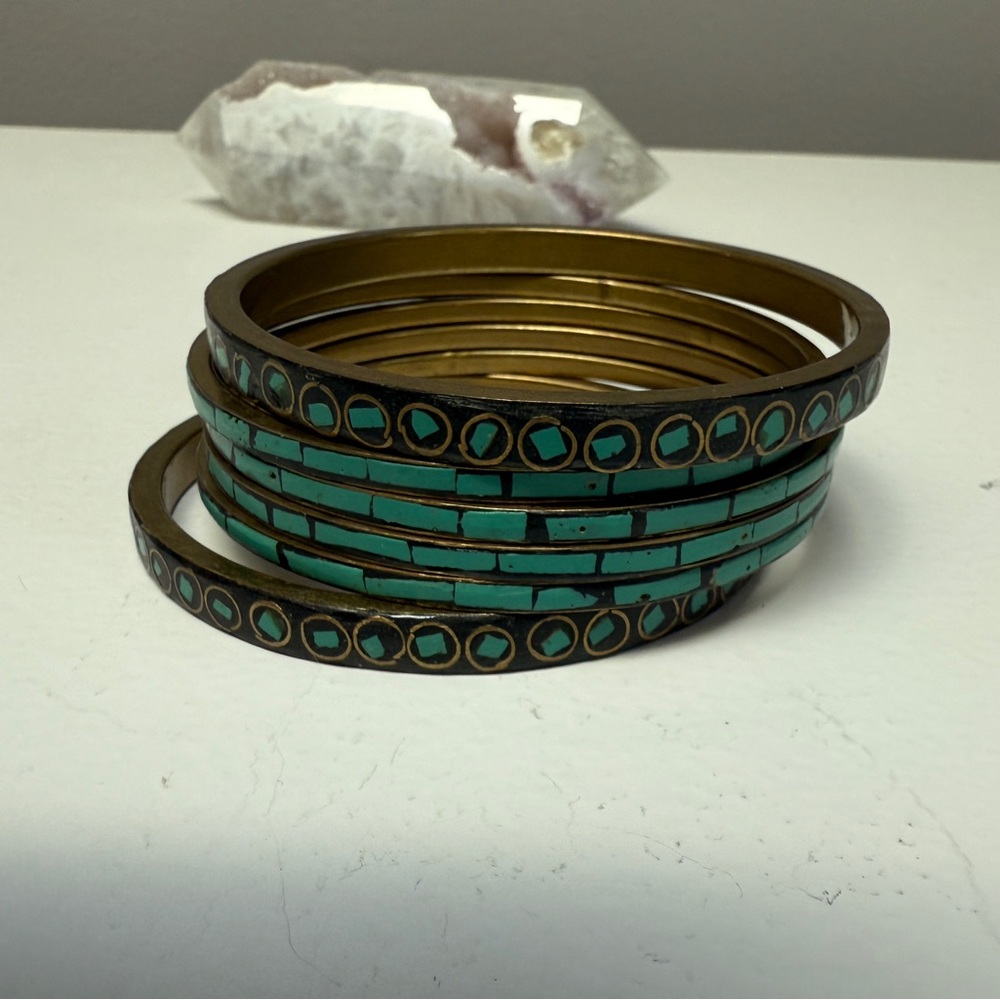 Bangles Set, torquoise color and brass